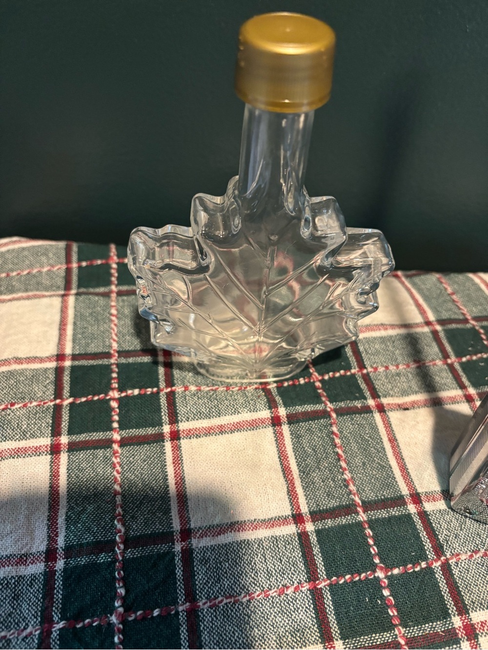 Clear Glass Maple Leaf Bottle with Gold Cap - Home Dining